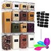 Queta 15Pcs Contenitori Alimentari per Cereali Plastica Cucina Organizer con Coperchio Contenitori Ermetici con Etichette e Cucchiai Utilizzato per la Conservazione di Pasta Cereali Muesli Farina