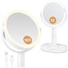 WISYOK Specchio Trucco Con Luci, 10x Specchio Ingranditore Ricaricabile, Doppio Lato, 3 Colori, 72 LED, Portatile Specchio Viaggio LED (Bianco)