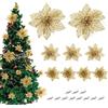 ilauke Stella Di Natale Glitterata 30 Pezzi Fiori Artificiali per la Decorazione Albero di Natale Fiori Glitter di Ornamento Decor, Decorativi per L'Albero di Natale (Oro)