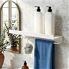 WJUAN Mensole Bagno 40 cm, Bianco Porta Bagnoschiuma da Doccia - Mensola Doccia con 4 Piccoli Ganci e Porta Asciugamani, Multifunzione Mensola da Muro, per Bagno, Cucina, Soggiorno