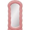 Baroni Home Specchio da Parete con Cornice in Tessuto Bouclè, Specchio Decorativo Moderno a Mezza Persona, Installazione Verticale, 80x40 cm (Rosa)