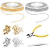 EXIN DEHCEN 144 PCS 1 Rotoli 5M Catenina con 40 Chiusure e 100 Anelli, Oro Argento