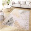 TAPISO Crystal Tappeto Pelo Corto Lucido Effetto 3D Design Moderno Motivo Floreale Foglie tonalità Verde Oro Crema Bianco per Soggiorno Sala Camera Cameretta Oeko-Tex 140 x 200 cm