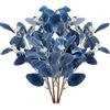 HAOSHICS 6 steli di eucalipto finto - spray verde artificiale blu con semi di dollaro d'argento per decorazione della casa, cucina, vasi e feste (blu)