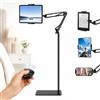 Keleef Supporto per Tablet con Telecomando, Supporto Regolabile in Altezza con Page Turner Bluetooth per iPad/Tablet e Cellulare, Stand da Terra per Letto/Sofa/Ufficio, Adattatore da 14-25.5cm