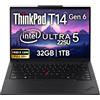 Lenovo ThinkPad T14 Gen 6 Business Laptop 14 FHD+ IPS, Intel Ultra 5 225U, 32GB DDR5 RAM, 1TB SSD, 5MP HD Webcam, impronte digitali, retroilluminato, Wi-Fi 6E, 2 Thunderbolt 4, PC AI, nero