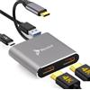 Reagle Adattatore hub USB-C - 2 x 4 K HDMI, 100 W Power Delivery, USB 3.2 Gen 1, 5 Gb/s, alloggiamento in alluminio, compatibile con MacBook, Windows e dispositivi Android, modalità desktop estesa,