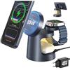 GEEKERA Qi2.2 25W Stazione di Ricarica 3 in 1 con Luci Notturne, Caricabatterie Rapido Pieghevole Magnetico per iPhone Air/17/16/15-12, Apple Watch 2-11, Incluso Adattatore GaN da 45W, Gunmetal