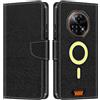 Shantime Custodia pelle effetto legno per Doogee Fire 7 Pro - Nero | 6.6 Custodia flip con chiusura magnetica, portacarte e guscio portafoglio a protezione totale