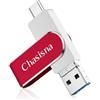 Chasisna Chiavetta USB da 128 GB 3 in 1 per phone con USB, i0S e connettore TypeC, compatibile con phone, Pad, PC e Android per trasferire foto e video (rosso)