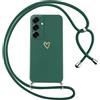 Oelrstfe Cover per Samsung Galaxy S25 Plus con Cordino,Custodia Silicone Morbido Sottile con Motivo Cuore e Collana Laccio Tracolla,Antiurto Antigraffio Corda Collo Regolabile Protettiva Case,Verde