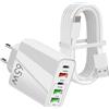 FinalCool Caricatore Multiplo 65W 5 Porte USB C, Doppio QC 3.0+PD 3.1A Tipo C Fast Charger con Cavi di Ricarica 1m, Alimentatore USB Compatibile con iPhone 17/16/15/Pro/Pro Max, S-amsung Galaxy