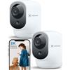 COCOCAM 2PCS 2K Telecamera WIFI Interno Senza Fili con Batteria 5200mAh, 355°P 90°T Wireless per Baby Monitor per Animali Assistenza Agli Anziani, Riconoscimento AI, PIR Rilevamento Umano