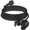 HUARUI Cavo prolunga esterno 3 m con 2 prese Schuko, doppia prolunga in gomma, 3500 W, con coperchio protettivo per esterni, IP44, cavo di alimentazione H05RR-F 3G1,5 mm² con doppia presa, 16 A/250 V,
