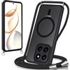 Coiwxmoi Magnetica Cover per Honor 400 Smart 5G con Cordino Laccio, Compatibile con MagSafe, Traslucida Opaca Hard PC Custodia Sottile Silicone Antiurto Antigraffio Protettiva Case con Corda,Nero