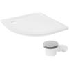 LuxeBath Piatto Doccia 90x90 cm Semicircolare con Piletta e Sifone, Bianco, Raggio 55 cm, Altezza 40 mm, in SMC, Ultra Piatto, Finitura Lucida, Gruppo di Scarico Completo, 3 Modalita di Installazione