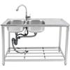 ATIVLB Lavabo con due vasche commerciali, lavello da ristorante, in acciaio inox, con 2 tubi di beccuccio, lavello da cucina, lavello in acciaio inox, per negozi, garage, lavanderia, bar, piedini regolabili
