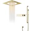 LNXGJJ Colonna Doccia Termostatico Musicale, 64 Colori RGB LED Musica Colonna Doccia a Incasso, Set Doccia con 55X55 cm Soffione Doccia a Pioggia e Doccetta, Corpo Termostatico In Ottone, Oro Spazzolato