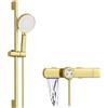 LNXGJJ Rubinetto per Vasca da Bagno con Doccetta, Miscelatore Termostatiico Vasca da Bagno in Ottone, Oro Spazzolato Rubinetto a Cascata con Doccia, con Asta Per Doccia, Altezza Regolabile a Parete