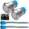 Gebildet Pulsante Momentaneo da 16mm con Presa per Filo 3A/12-24V CC 1 NO 1 NC SPDT On Off in Metallo Impermeabile IP65 Autoripristinante (LED Rosso e Verde)