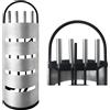 YARDIN Set di attrezzi per camino in acciaio inox, 5 pezzi, accessori per camino moderni, con supporto, pala, scopa, pinza per camino e attizzatoio, argento/nero