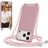 Jrkvniv Cover per iPhone 17 Pro Max con Cordino, Morbido TPU Silicone Case con Laccio Tracolla, Regolabile e Rimovibile, Antiurto AntiGraffio Case per iPhone 17 Pro Max, Rosa