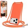 Jrkvniv Cover per iPhone 17 Pro con Cordino, Morbido TPU Silicone Case con Laccio Tracolla, Regolabile e Rimovibile, Antiurto AntiGraffio Case per iPhone 17 Pro, Arancia