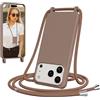 Jrkvniv Cover per iPhone 17 Pro Max con Cordino, Morbido TPU Silicone Case con Laccio Tracolla, Regolabile e Rimovibile, Antiurto AntiGraffio Case per iPhone 17 Pro Max, Marrone