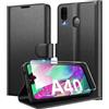 Eirltiy Cover per Samsung Galaxy A40 Portafoglio Pelle PU Premium, Custodia Scomparti Carte Antiurto Protettiva Case con 1 Vetro Temperato, Nero