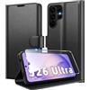 Eirltiy Cover per Samsung Galaxy S26 Ultra Portafoglio Pelle PU Premium, Custodia Scomparti Carte Antiurto Protettiva Case con 1 Vetro Temperato, Nero