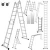 Yakimz Scala multifunzione 4 x 4 gradini 4,7 m 7 in 1 in alluminio | fino a 150 kg | Scala multifunzione con 2 ruote di trasporto e 2 piattaforme | Scala pieghevole | Scala singola