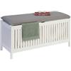 Relaxdays Cesto Biancheria con Seduta, Noce, Coperchio Imbottito, 50 x 100 x 38 cm, Sgabello Contenitore, Bianco/Grigio