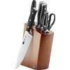 BALLARINI Ceppo di coltelli, 7 pezzi, Ceppo in legno, Coltelli e forbici in acciaio inox speciale/Impugnature in plastica, Savuto
