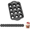 AiQInu Teglia Muffin 12 Forme, Carbonio Stampo Muffin con Fondo Sgancio Facile e Rivestimento Antiaderente, Teglia per Mini Muffins Cupcakes e Dolci, 33x21x4 cm