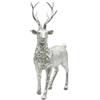 Dekohelden24 Statuetta decorativa in ceramica, statuetta decorativa moderna, scultura rustica come cervo in argento, con glitter, in piedi, lunghezza 14 x 8 x 21 cm