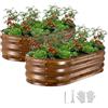 VEVOR Fioriera Rialzata Zincata 2 pezzi 1200x600x300 mm Set di Fioriere Ovali in Metallo per Esterno, Aiuola Rialzata Senza Fondo in Metallo per Coltivazione Fiori Verdure Orto Colore Legno