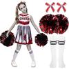Spooktacular CreationsCostume da cheerleader di Halloween per bambine, costume da cheerleader zombie per bambini, vestito da leader spaventoso per feste in maschera, rosso e bianco, taglia S