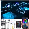 QAUBEN Kit di luce dell'atmosfera dell'auto 8m Fibra ottica Multicolore musica attiva Telecomando RF + Bluetooth APP Controllo 64 colori USB Kit di illuminazione ambientale dell'interno auto Footwell