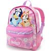 Bluey Zainetto per bambine - Zaino per bambini lilla Bingo, stampa cuore, tasca a marsupio e cinghie imbottite - Zaino scuola per bambini età 2 - 7 anni - Prodotto ufficiale, rosa, 35x23x10cm