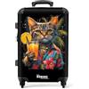 NoBoringSuitcases.com © Valigia rigida con ruote, trolley, bagaglio a mano, 4 ruote, lucchetto TSA (gatto in stile street art tropicale), (Valigia media 67x43x25 cm)