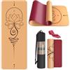 Haninj Tappetino da Yoga in Sughero Antiscivolo - Materassino Fitness per Sport Pilates Ginnastica183X61Cm con Tracolla e sacca,per Casa, Pilates, Aerobica, Palestra E Allenamento-Bordeaux-lotus