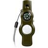 Jetfree Fischietto di emergenza multifunzione 5 in 1, fischietto portatile di sopravvivenza con cordino, strumento per campeggio, escursionismo ed esplorazione, fischietto con bussola (verde militare)