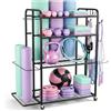 BugyKido Supporto per manubri a 4 livelli, multifunzionale, regolabile, con ruote, fondo allungato e gancio, ogni ripiano supporta 45 kg, per palestra, per manubri, kettlebell, blocco yoga