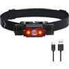 Nucelit Torcia frontale a LED 7 modalità Potente faro USB di tipo C ricaricabile impermeabile per torcia da testa per campeggio torcia da pesca per uso esterno torcia frontale a led torcia