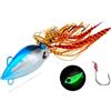 RiseNova Esca luminosa al buio, progettata per la pesca in acque profonde, con occhi 3D realistici e gonna in silicone legata a mano per un'azione realistica (40 g, colore B)