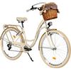 Generic Bicicletta da città con cestino di vimini, bicicletta olandese, 28 pollici, crema-marrone, cambio Shimano a 7 marce