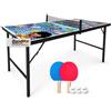 Bandito Mini tavolo da ping pong con 2 racchette e 3 palline in stile fumetto, pieghevole con maniglia per il trasporto, tavolo da ping pong di medie dimensioni, piccolo tavolo da ping pong per