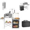 UISEBRT Tavolo da cucina da campeggio pieghevole con mobile da campeggio, paravento e piano di lavoro in MDF, pieghevole per esterni, con supporto per lampada, borsa per il trasporto, ideale per