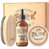 JVR Kit Barba per Uomo, JVR Set Cura Barba, Regalo Cura della Barba Professioni con Olio, Balsamo e Spazzola, Leviga la barba, idrata e aggiunge lucentezza e styling (Giallo)