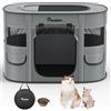 Pawaboo Recinto Portatile per Cani in Tessuto Oxford 600D, Carbone Grigio | Recinto pieghevole con finestre in rete, porte avvolgibili, borsa da trasporto e ciotola pieghevole, 90×70×60 cm(L)